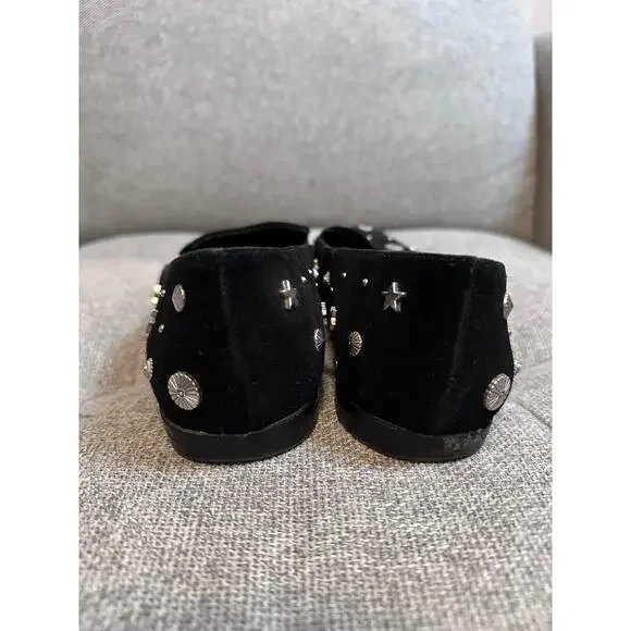 BCBG size 5.5 Nikkola black suede pointed-toe loafers silver-toned stars - Picture 4 of 7